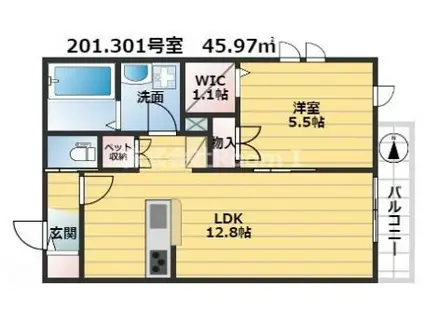 ペット共生 春風SPRINGWIND旭化成ヘーベルメゾンHEBEL H(1LDK/2階)の間取り写真