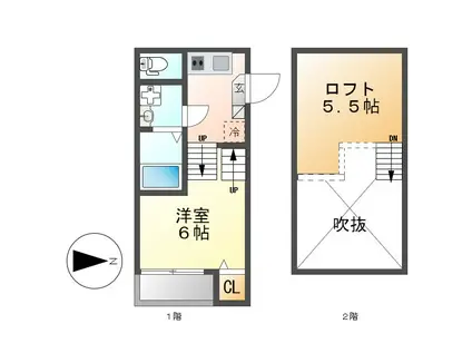 ハーモニーテラス長筬町Ⅱ(1K/1階)の間取り写真