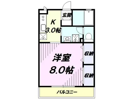 ソリアード III(1K/2階)の間取り写真