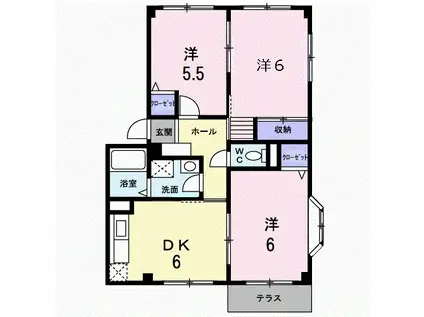 クローバーB(3DK/1階)の間取り写真