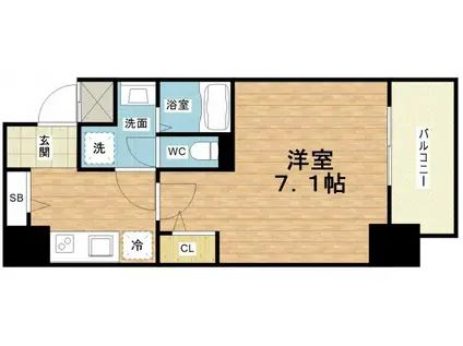 アドバンス上町台シュタット(1K/2階)の間取り写真