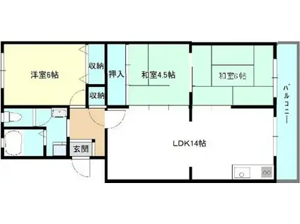 セレッソ甲西C号館(3LDK/1階)の間取り写真