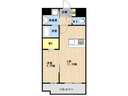 KL樋川(1LDK/11階)の間取り写真