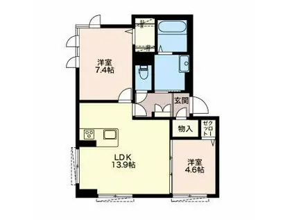 ウエストヒル大谷(2LDK/1階)の間取り写真