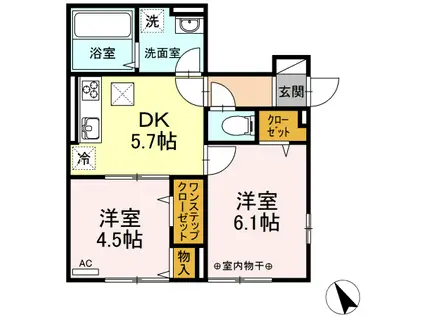 ハウゼ・ユートピアD(2DK/1階)の間取り写真