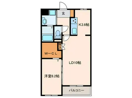 ウィング天草A(1LDK/2階)の間取り写真