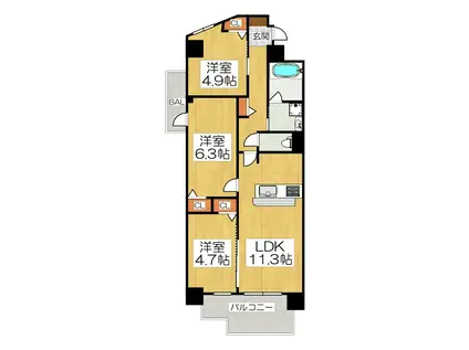 THE RESIDENCE 北白川D-ROOM左京区一乗寺樋ノ口(3LDK/1階)の間取り写真