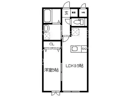 プレイス関新(1LDK/1階)の間取り写真