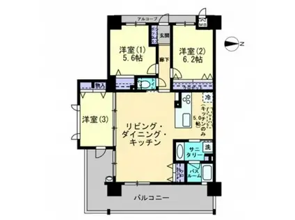 アルファステイツ野田III(3LDK/9階)の間取り写真