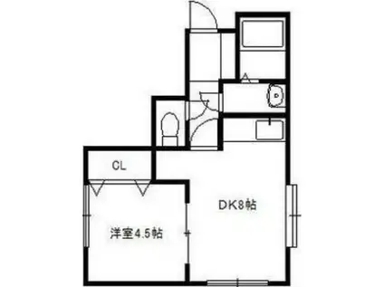 ミスブランニューデイ(1DK/2階)の間取り写真