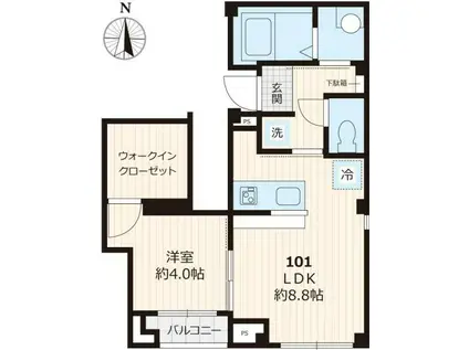 フラットカーク(1LDK/1階)の間取り写真