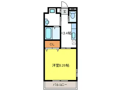 CASA上田なわて(1K/1階)の間取り写真