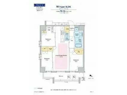 プラウドフラット両国サウス(3LDK/6階)の間取り写真