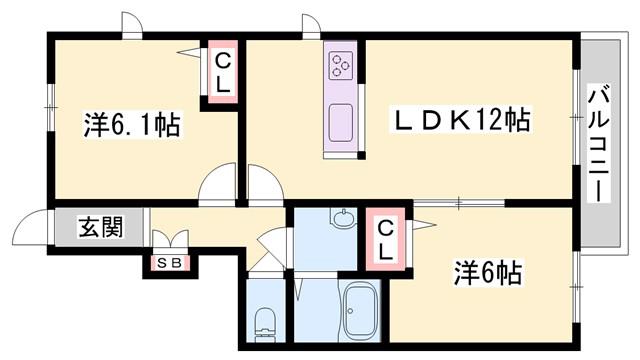 シャーメゾン・クレール(2LDK/1階)の間取り写真