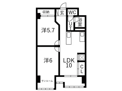花車ビル中館(2LDK/4階)の間取り写真