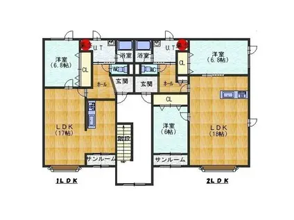 ツインバリューノース(1LDK/2階)の間取り写真