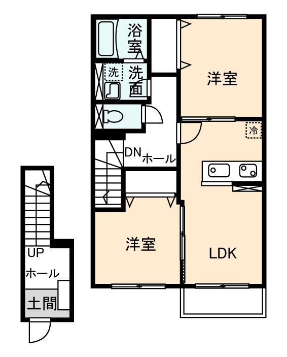 ホワイトヒル(2LDK/2階)の間取り写真