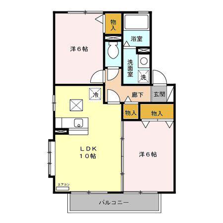 ロイヤルビレッジA(2LDK/1階)の間取り写真