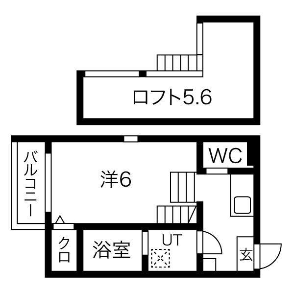 ハーモニーテラス川名町(1K/2階)の間取り写真
