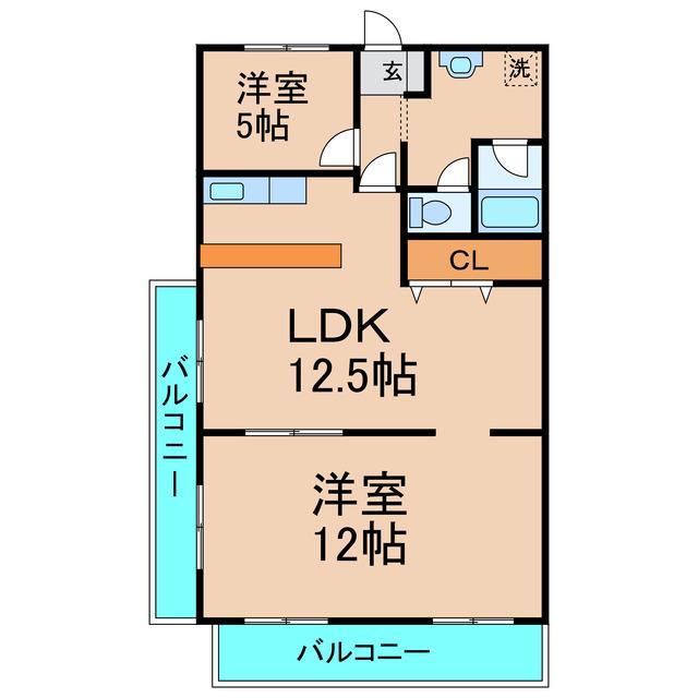 ハイマート屋島(2LDK/3階)の間取り写真