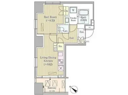 グランスイート東日本橋スクウェア(1DK/2階)の間取り写真