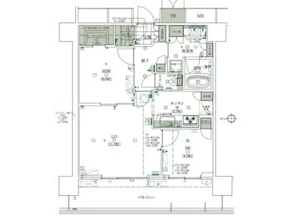 杜の街グレース 岡山ザ・タワー(2LDK/14階)の間取り写真