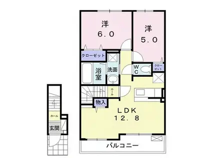 ル・メリディアンE(2LDK/2階)の間取り写真