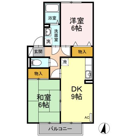 メナージュA棟(2DK/2階)の間取り写真