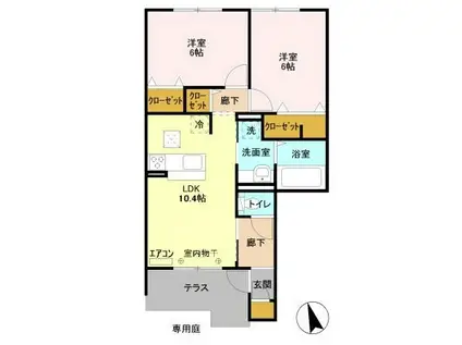 ハナブサ 1(2LDK/1階)の間取り写真