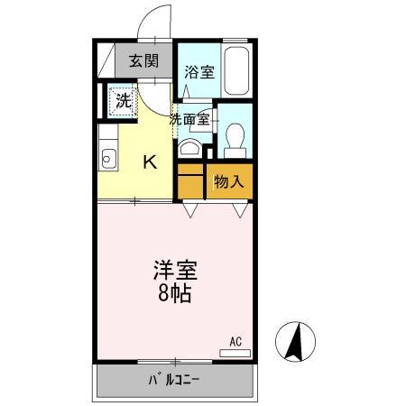 KANADA A棟(1K/2階)の間取り写真