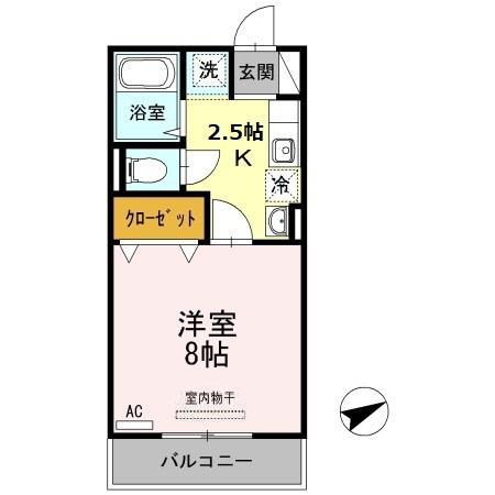 リビエールアンE棟(1K/2階)の間取り写真