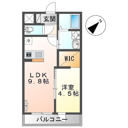 WISTERIA(1LDK/2階)の間取り写真