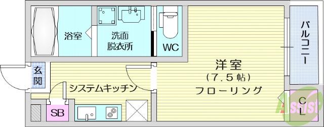 アリュール薬師堂駅前(1K/2階)の間取り写真