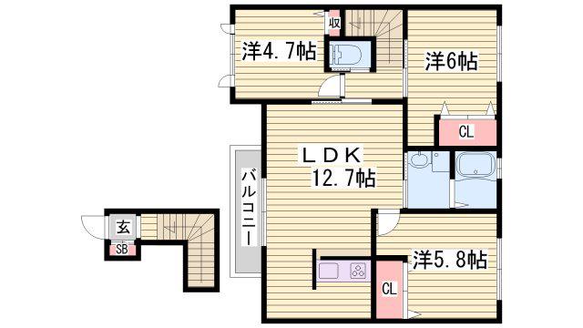 シャーメゾン高町(3LDK/2階)の間取り写真