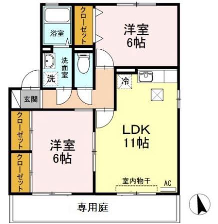 プラザ・ルミエール弐番館 C棟(2LDK/1階)の間取り写真