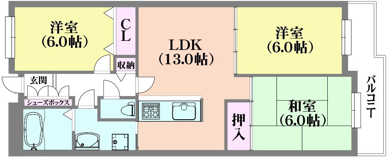 ハイツ雲雀丘(3LDK/4階)の間取り写真