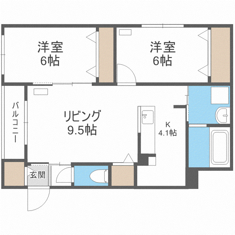 グランメール KM(2LDK/4階)の間取り写真
