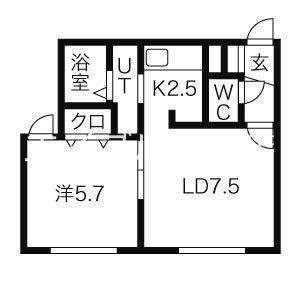 デュオール北野I(1LDK/2階)の間取り写真