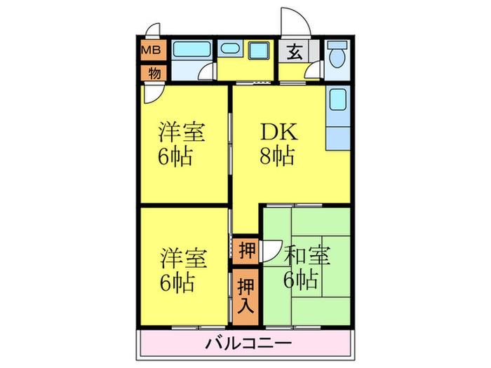 大産筑紫丘ビル(3DK/4階)の間取り写真