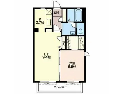 コーポフレグランス F棟(1LDK/1階)の間取り写真