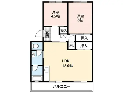 杉山コーポC(2LDK/2階)の間取り写真