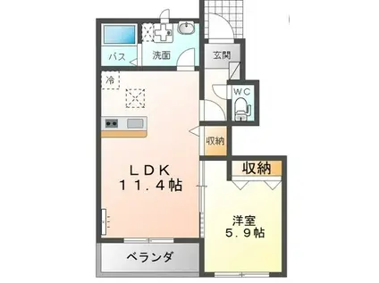 フリューゲル(1LDK/1階)の間取り写真