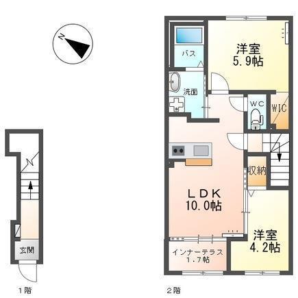 燕市井土巻アパート(2LDK/2階)の間取り写真