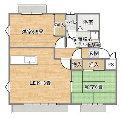 アスステージ赤津D棟(2LDK/1階)の間取り写真