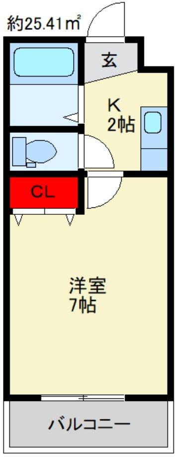 FLAT5 瓜生(1K/2階)の間取り写真