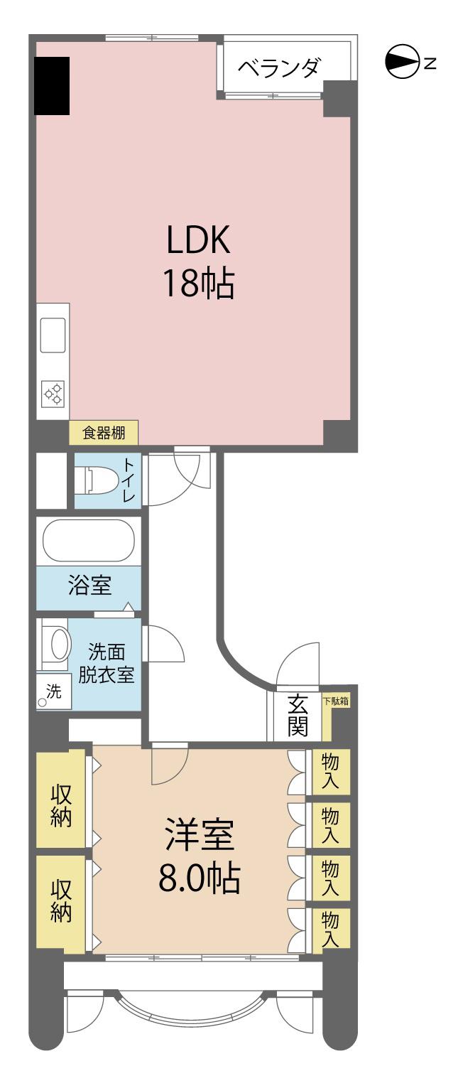 T・Dハウス(1LDK/4階)の間取り写真
