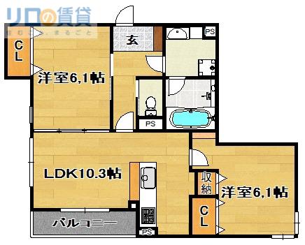 カーサ・プレッツァ豊里(2LDK/3階)の間取り写真