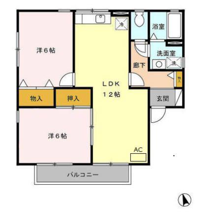 セジュール上官B棟(2LDK/1階)の間取り写真