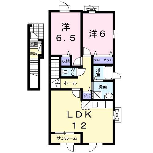 Nソレイユ(2LDK/2階)の間取り写真