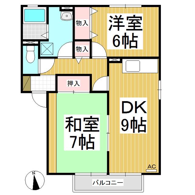 リバーシティー B(2DK/1階)の間取り写真